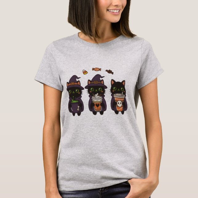 T-shirt Cute Trois Chats avec Casquettes - Amoureux des ch (Devant)
