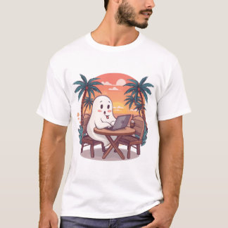 T-shirt Cute Tropical Ghost Digital Nomad Halloween Design
