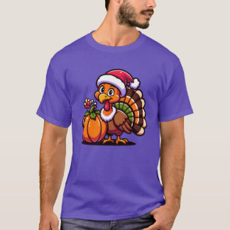T-shirt Cute Turkey Posing with Pumpkin Autumn Harvest Ani