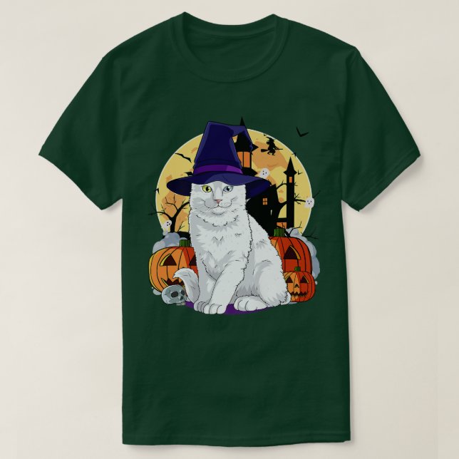 T-shirt Cute turque Angora Chat Halloween sorcier Citrouil (Design devant)