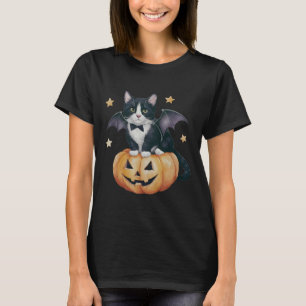 T-shirt Cute Tuxedo Chat Halloween Citrouille Chat Éffraya