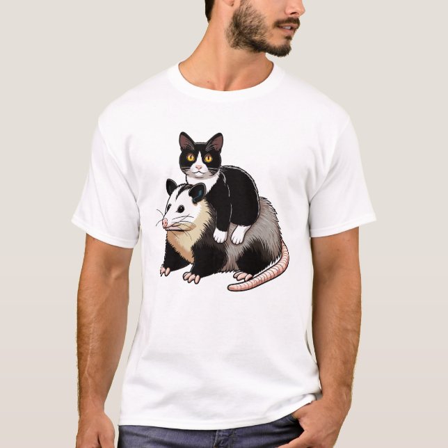 T-shirt Cute Tuxedo Chat Sur Opossum (Devant)