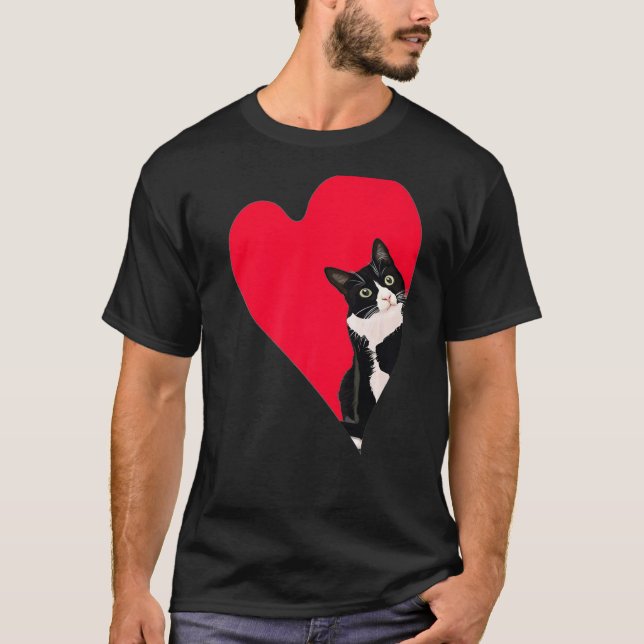 T-shirt Cute Tuxedo Chat Valentine Coeur Pour Kitten Et An (Devant)