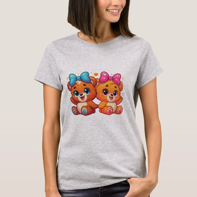 T-shirt Cute Twin Teddy Bears (Devant)