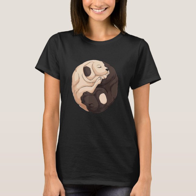 T-shirt Cute Two Dogs Asian Japanese Yin And Yang Symbol M (Devant)