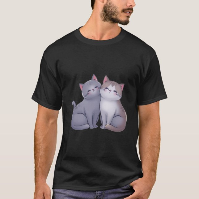 T-shirt Cute Two Grey Kittens Snuggling Sweet Love Art 💕 (Devant)