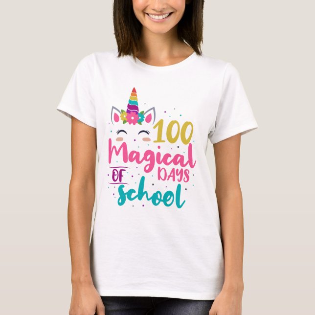 T-shirt Cute Unicorn 100 Jours Magiques De L'École (Devant)