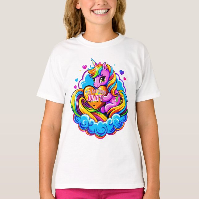 T-shirt Cute Unicorn Accrocher un Coussin de coeur, cadeau (Devant)