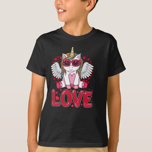 T-shirt Cute Unicorn Amour Coeur Valentines Filles Femmes (Devant)