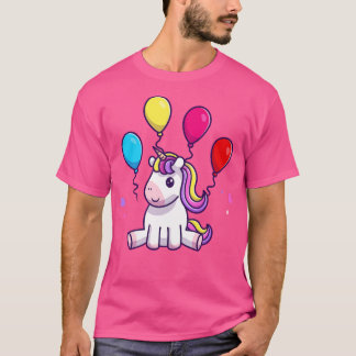 T-shirt Cute Unicorn Anniversaire Fête Avec Ballons
