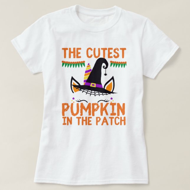 T-shirt Cute Unicorn Citrouille Halloween (Design devant)
