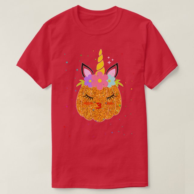 T-shirt Cute Unicorn Citrouille Halloween Thanksgiving Gir (Design devant)