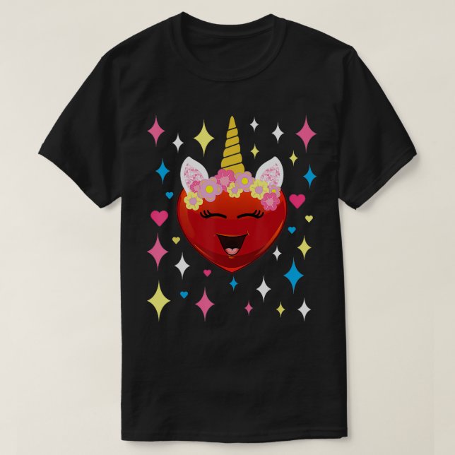 T-shirt Cute Unicorn Coeur Funny Valentines Day (Design devant)
