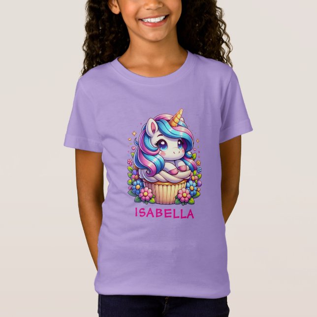 T-Shirt Cute Unicorn & Cupcake Personnalisé Anniversaire F (Devant)
