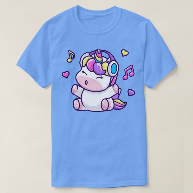 T-shirt Cute Unicorn Écouter De La Musique Avec Un Casque (Design devant)
