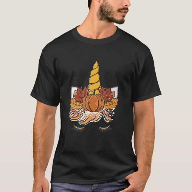 T-shirt Cute Unicorn Face Pumpkin Halloween Thanksgiving G (Devant)