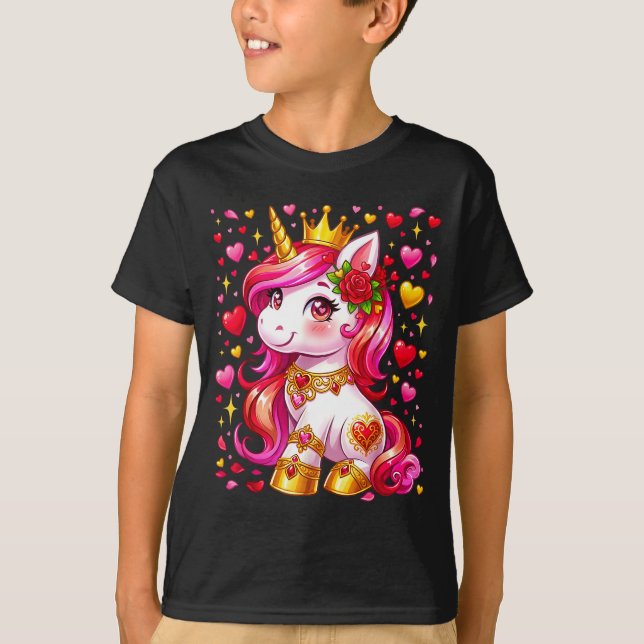 T-shirt Cute Unicorn Heart Valentines Day Girls Kids Valen (Devant)
