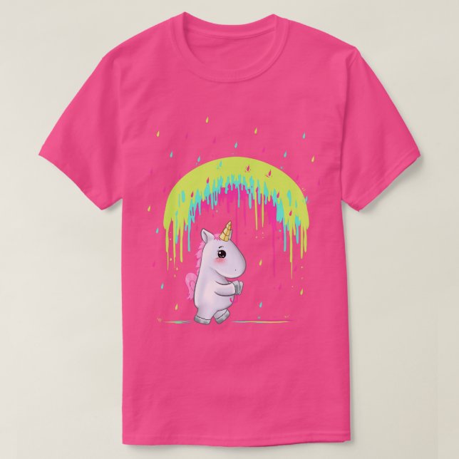 T-shirt Cute Unicorn Holding Rainbow Umbrella Idée cadeau (Design devant)