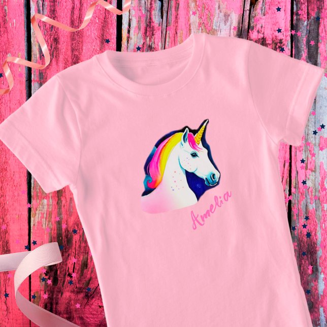 T-Shirt Cute Unicorn Magique Stars Dessin Nom Girly (Créateur téléchargé)