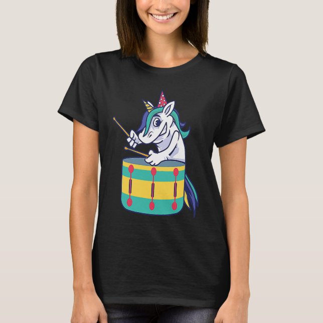 T-shirt Cute Unicorn Playing Snare Percussion Snare Drumme (Devant)