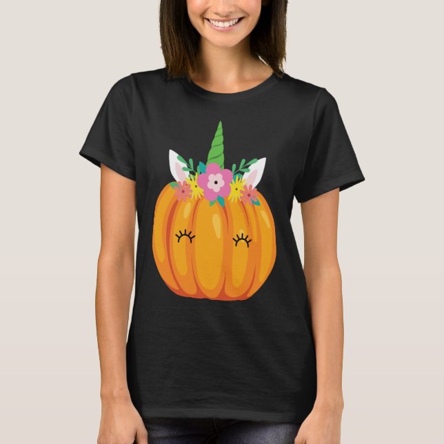 T-shirt Cute Unicorn Pumpkin Halloween Thanksgiving costum (Devant)