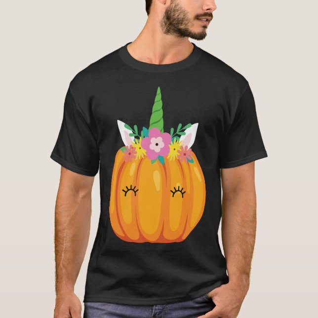 T-shirt Cute Unicorn Pumpkin Halloween Thanksgiving costum (Devant)