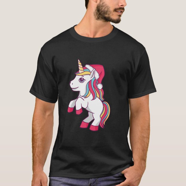 T-shirt Cute Unicorn Santa Hat Funny Christmas T Shirt (Devant)