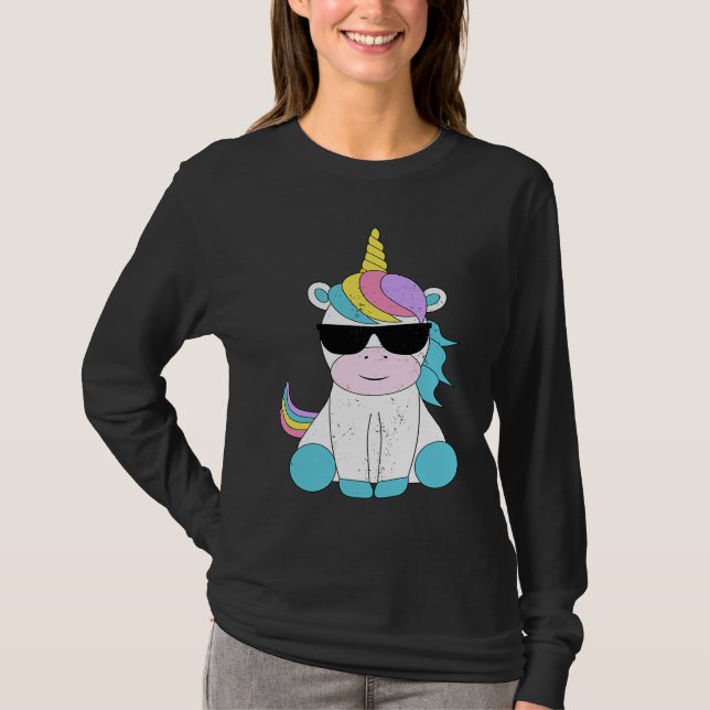 T-shirt Cute Unicorn Sunglasses Magical Unicorns Fantasy M (Devant)