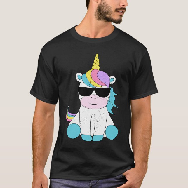 T-shirt Cute Unicorn Sunglasses Magical Unicorns Fantasy M (Devant)