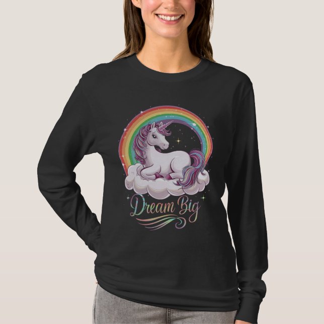 T-shirt Cute Unicorn sur Cloud Rainbow Dream Big pour Unic (Devant)