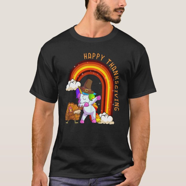 T-shirt Cute Unicorn Thanksgiving Girls Pilgrim Hat Turkey (Devant)