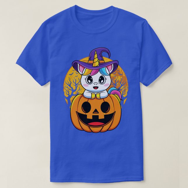 T-shirt Cute Unicorn WItchy O Lantern Citrouille Halloween (Design devant)