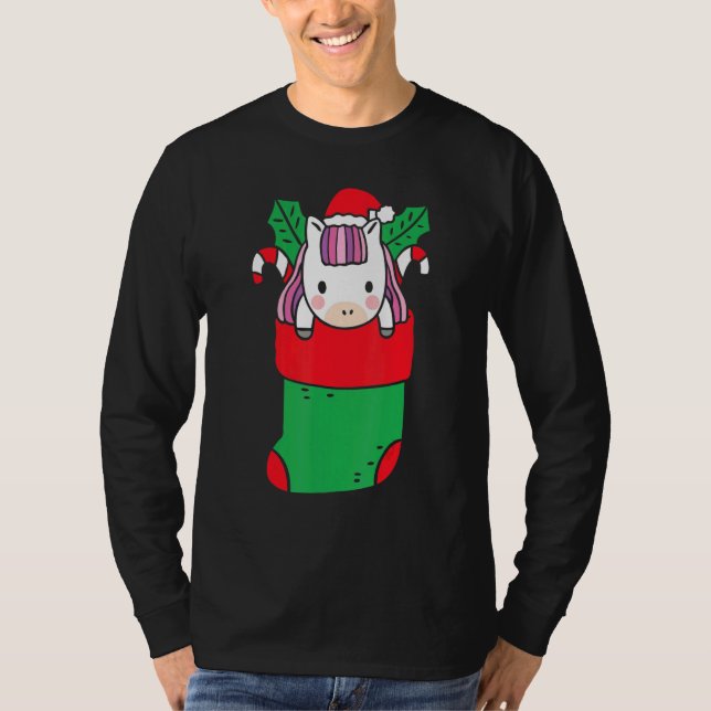 T-shirt Cute Unicorne à l'intérieur de Noël Sock avec Sucr (Devant)