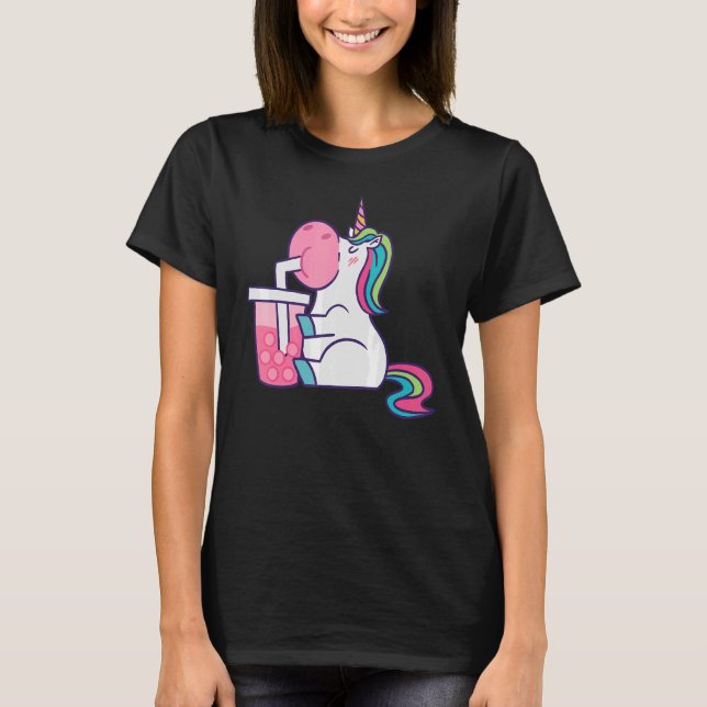 T-shirt Cute Unicorne Avec Boba Bubble Milk Tea (Devant)