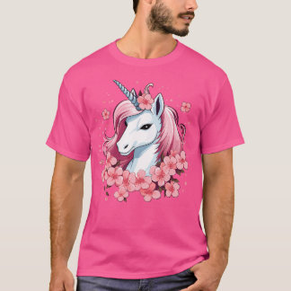 T-shirt Cute Unicorne Avec Fleurs de Cerise I Unicorne