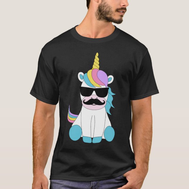 T-shirt Cute Unicorne Avec Moustache (Devant)