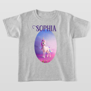 T-shirt Cute Unicorne Blanche Avec Rose & Bleu Mane