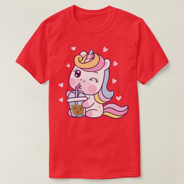 T-shirt Cute Unicorne Boire Thé Bubble (Design devant)