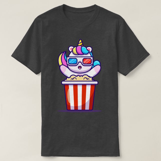 T-shirt Cute Unicorne Mange Popcorn (Design devant)