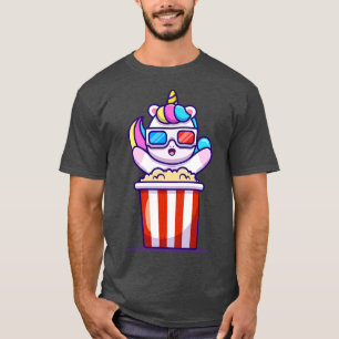 T-shirt Cute Unicorne Mange Popcorn