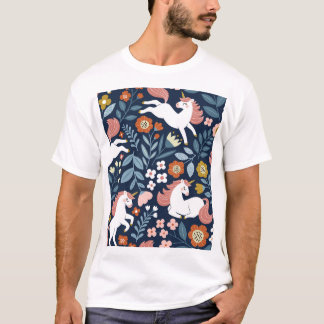 T-shirt Cute Unicornes Floral Vintage Motif