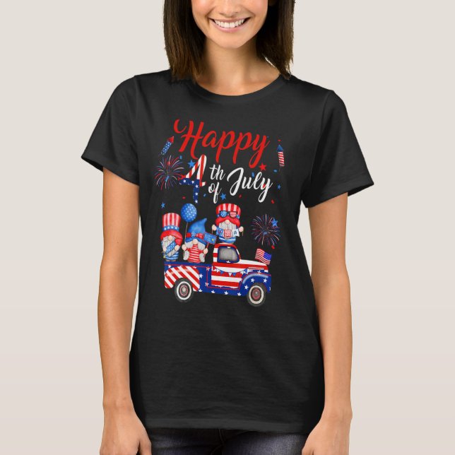 T-shirt Cute Us Feu de Drapeau Trois Gnomes Indépendance 4 (Devant)