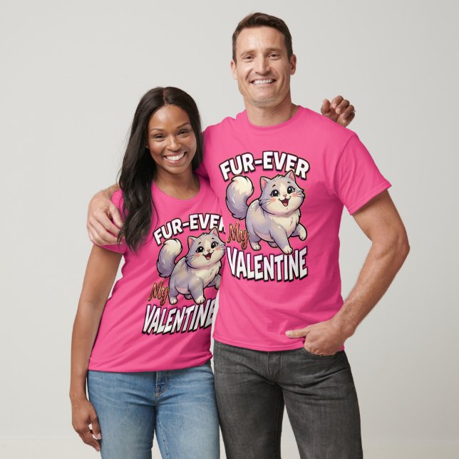 T-shirt Cute Valentine Cat – Fur-Ever My Valentine (Unisexe)