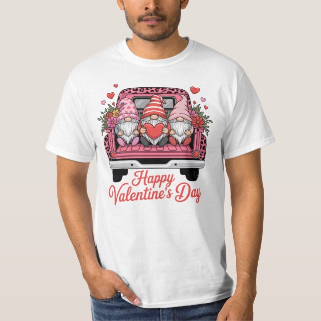 T-shirt cute-valentine-gnomes-pink-truck-happy-valentines- (Devant)