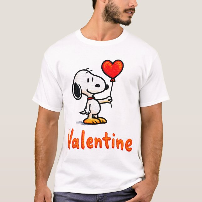 T-shirt Cute Valentine Snoopy-Style Dog With Heart – Happy (Devant)