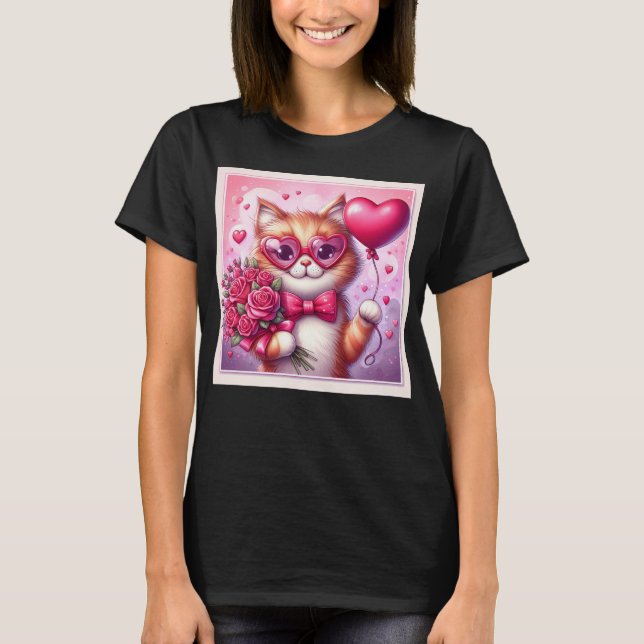T-shirt Cute Valentine's day cat/chaton (Devant)