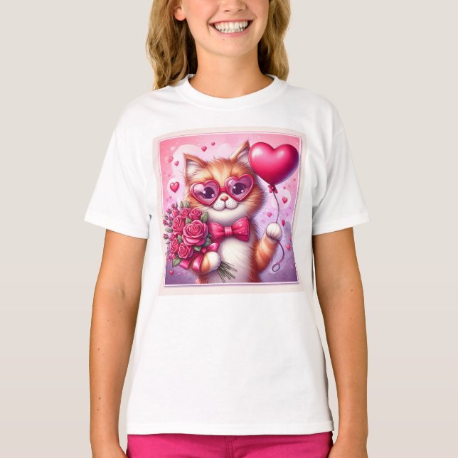 T-shirt Cute Valentine's day cat/chaton (Devant)
