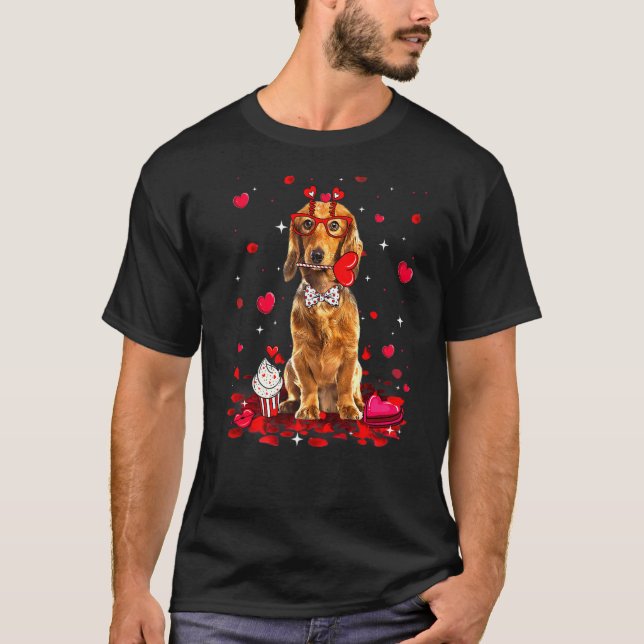 T-shirt Cute Valentine's Day Dachshund Chien Coeur Coeur C (Devant)