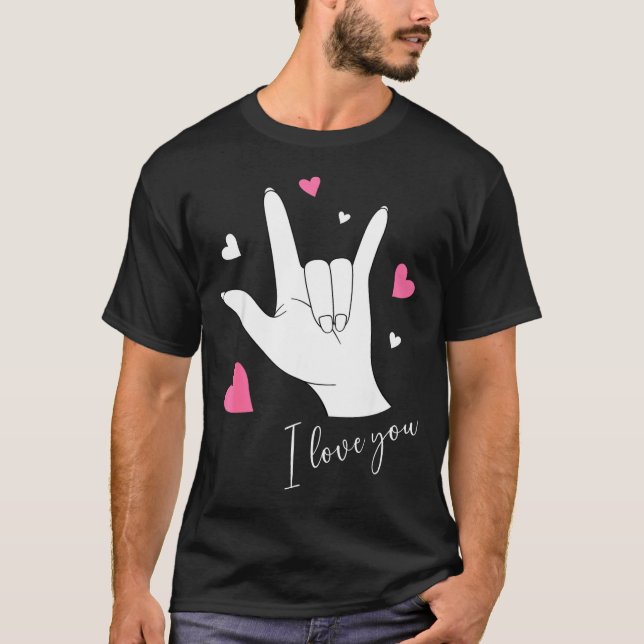 T-shirt Cute Valentines Day Hearts I Love You Hand Sign La (Devant)