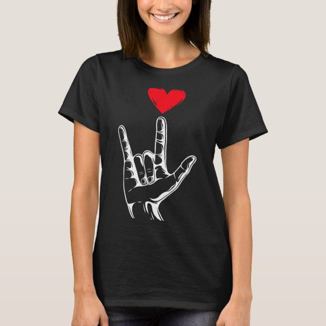 T-shirt Cute Valentines Day I Love You Hand Sign Language  (Devant)